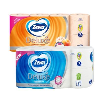 Toaletni papir Zewa pure white i breskav, troslojni. 8 rola