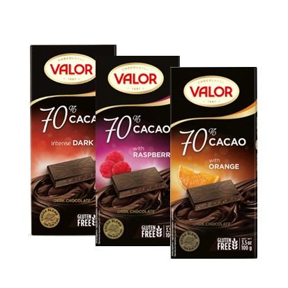 Čokolada Valor Dark 70% kakao premium, malina, naranča 100 g