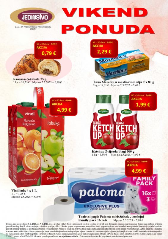 Vikend ponuda u prodavaonicama Jedinstva od 4.6. do 7.6.2026.
