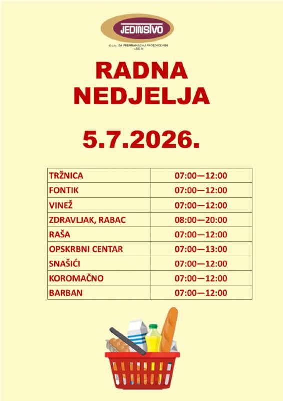 OBAVIJEST O RADNOJ NEDJELJI