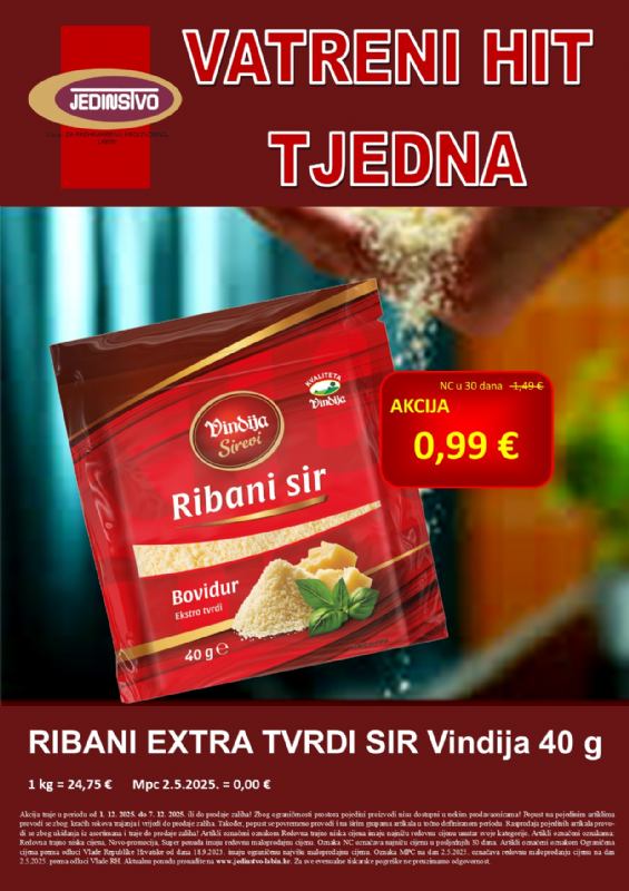 Vatreni hit tjedna u prodavaonicama Jedinstva od 1.12. - 7.12.2025.