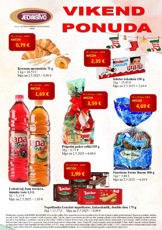 Vikend ponuda u prodavaonicama Jedinstva od 4.12. do 6.12.2025.