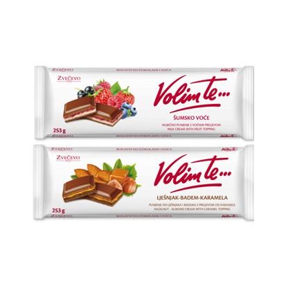 Čokolade Volim te lješnjak, šumsko voće 253 g