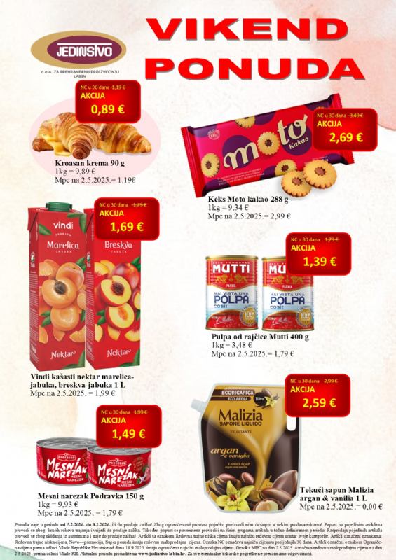 Vikend ponuda u prodavaonicama Jedinstva od 5.2. do 8.2.2026.