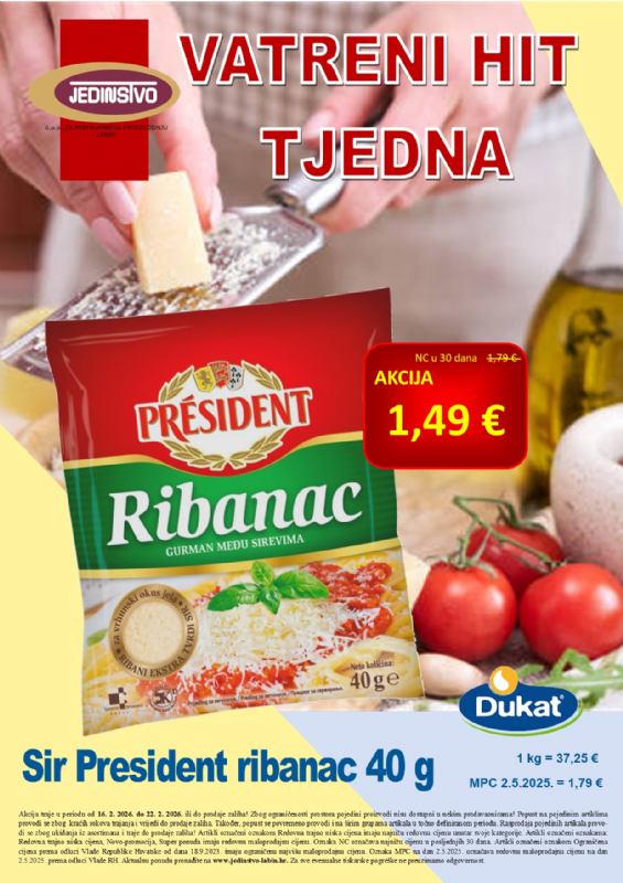 Vatreni hit tjedna u prodavaonicama Jedinstva od 16.2.- 22.2.2026.