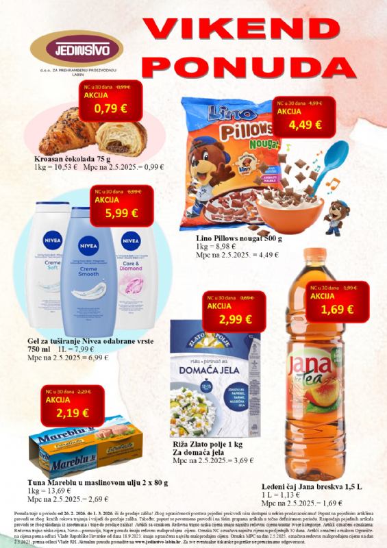Vikend ponuda u prodavaonicama Jedinstva od 26.2. do 1.3.2026.