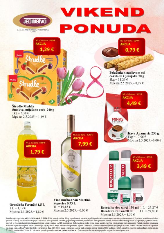 Vikend ponuda u prodavaonicama Jedinstva od 5.3. do 8.3.2026.