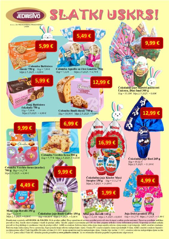 Prigodna uskrsna ponuda u prodavaonicama Jedinstva!