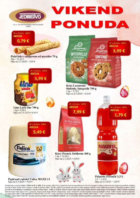 Vikend ponuda u prodavaonicama Jedinstva od 26.3. do 29.3.2026.