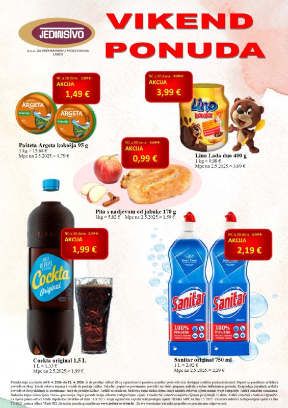Vikend ponuda u prodavaonicama Jedinstva od 9.4. do 12.4.2026.