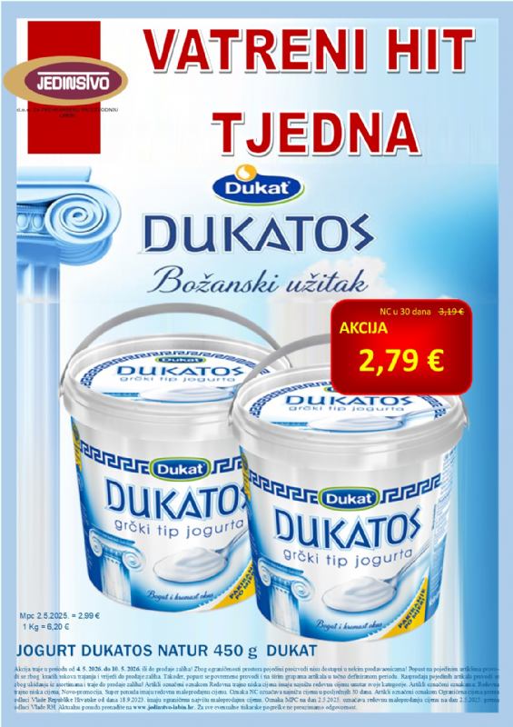 Vatreni hit tjedna u prodavaonicama Jedinstva od 4.5. - 10.5.2026.