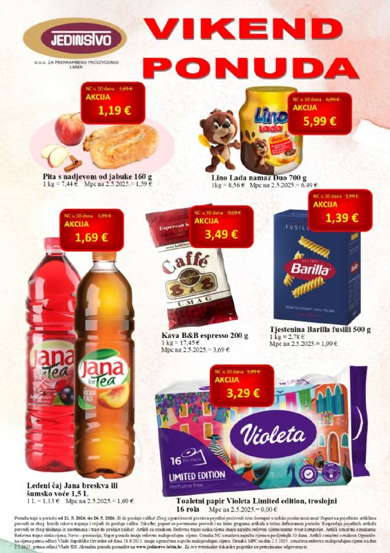 Vikend ponuda u prodavaonicama Jedinstva od 21.5. do 24.5.2026.