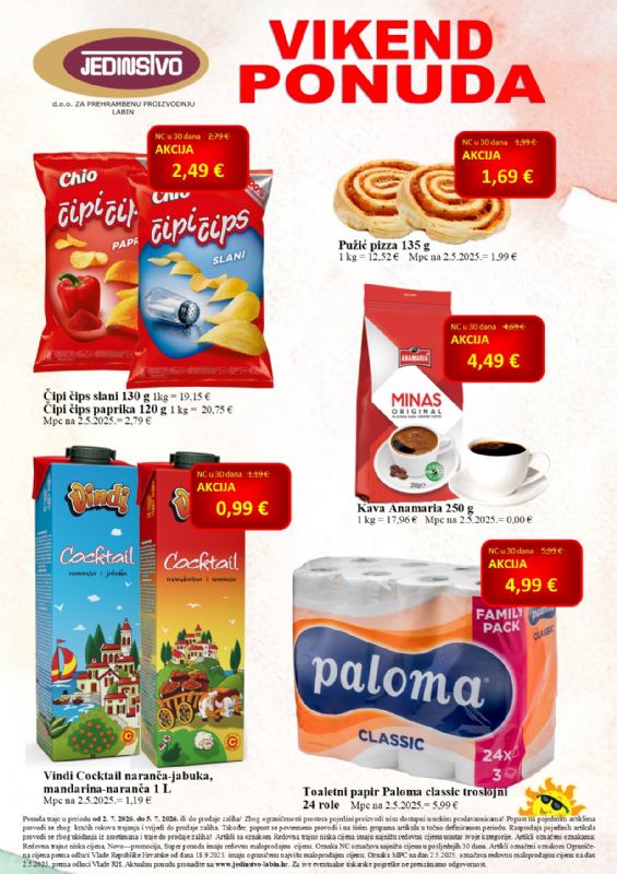 Vikend ponuda u prodavaonicama Jedinstva od 2.7. do 5.7.2026.