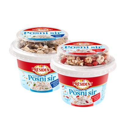 President posni sir + zob i bučine sjemenke, posni sir + pir i goji sjemenke 195 g Dukat
