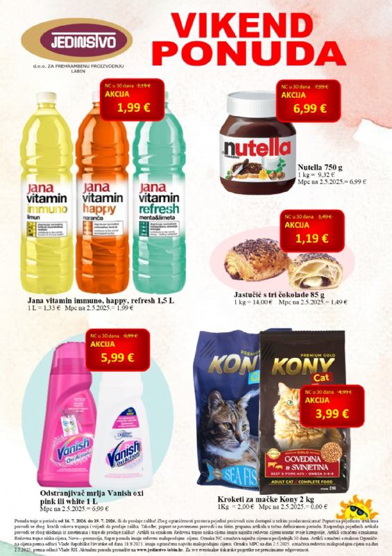 Vikend ponuda u prodavaonicama Jedinstva od 16.7. do 19.7.2026.