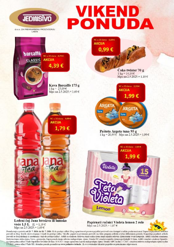 Vikend ponuda u prodavaonicama Jedinstva od 23.7. do 26.7.2026.