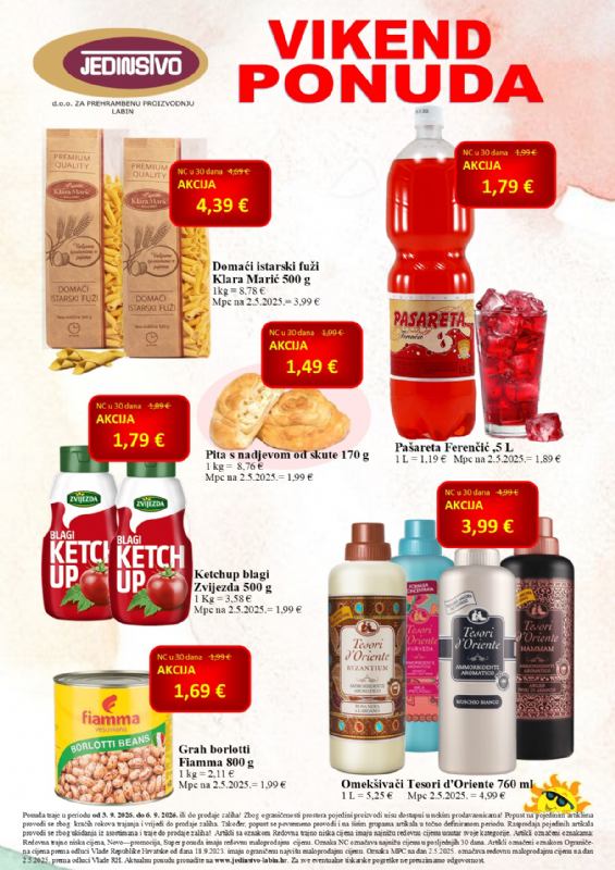 Vikend ponuda u prodavaonicama Jedinstva od 3. 9. do 6. 9. 2026.