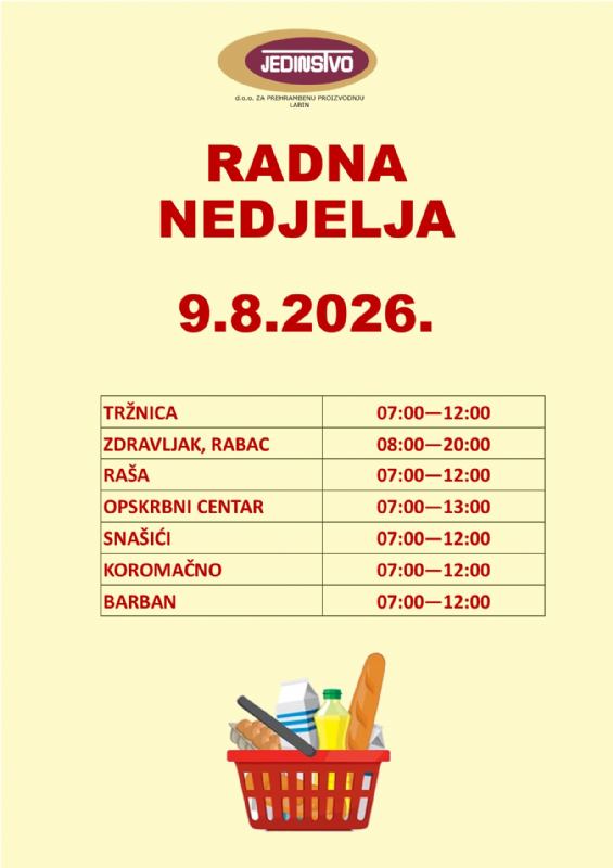OBAVIJEST O RADNOJ NEDJELJI