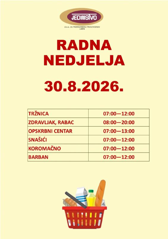 OBAVIJEST O RADNOJ NEDJELJI