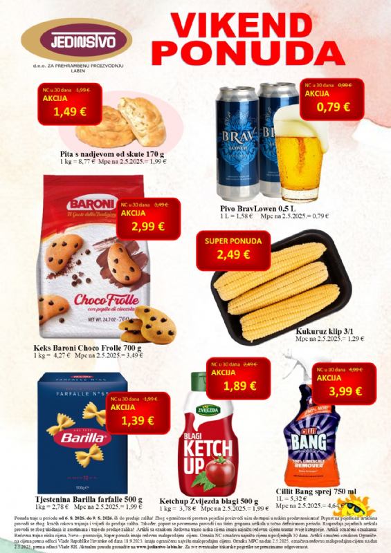 Vikend ponuda u prodavaonicama Jedinstva od 6.8. do 9.8.2026.