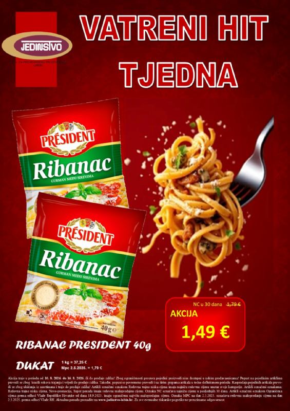 Vatreni hit tjedna u prodavaonicama Jedinstva od 10.8. - 16.8.2026.