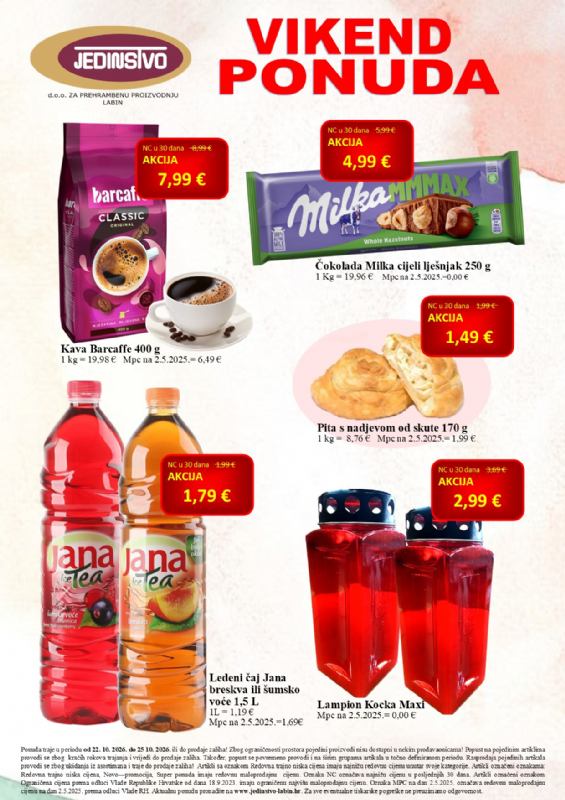 Vikend ponuda u prodavaonicama Jedinstva od 22. 10. do 25. 10. 2026.