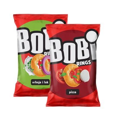 Bobi Rings pizza, vrhnje i luk 70 g