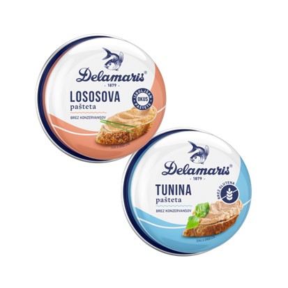 Pašteta Delamaris tuna, losos 95 g 